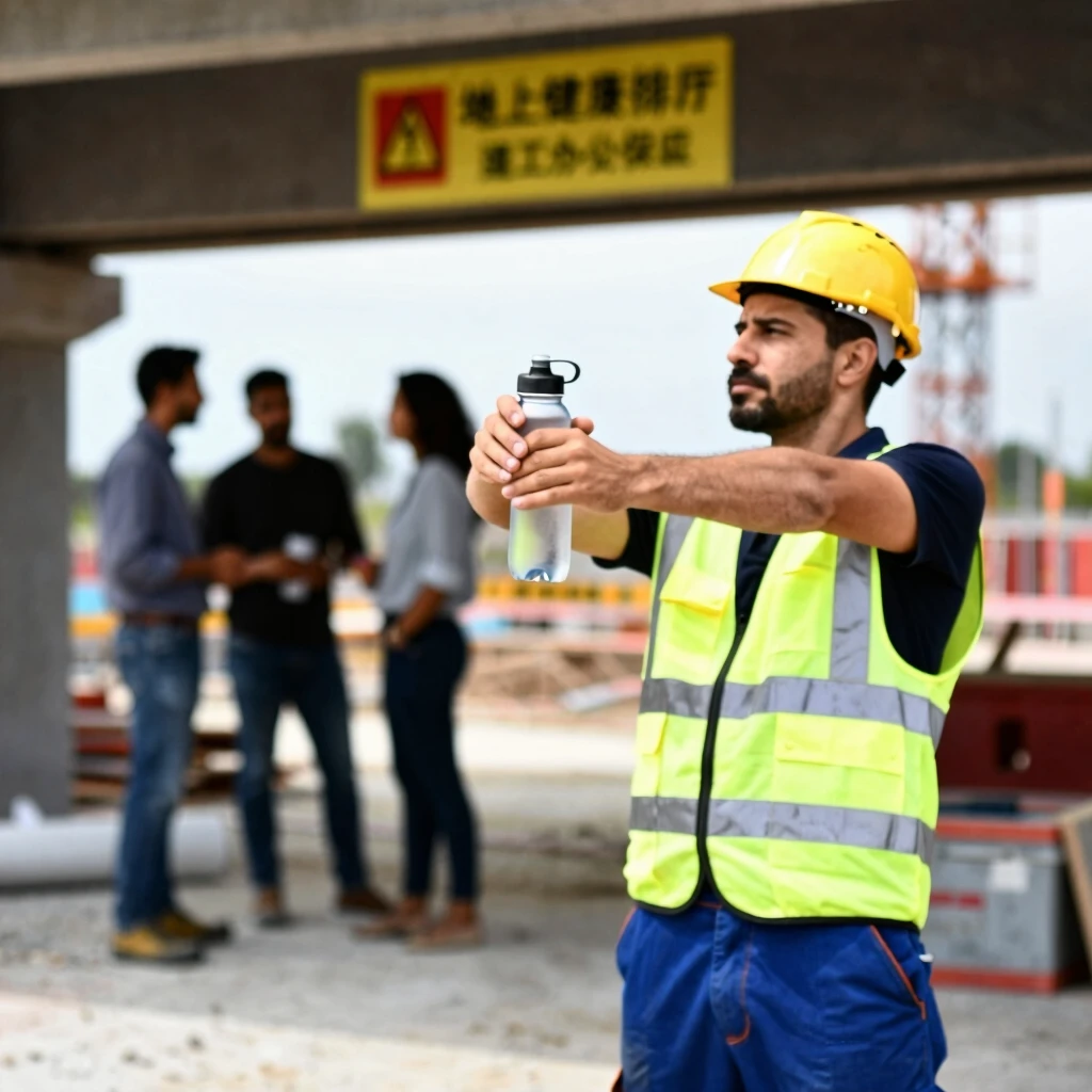 Workman stretching during a job site break