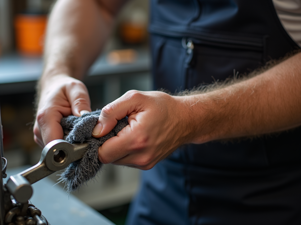 Cleaning a wrench.