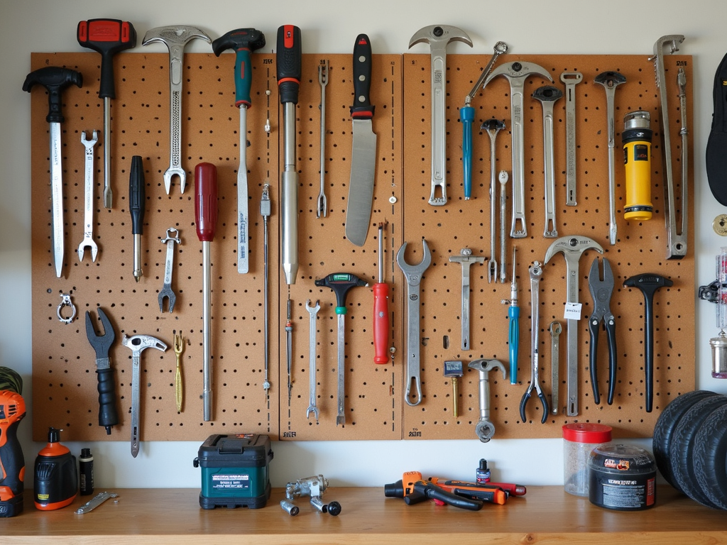 Organized tool wall with pegboards