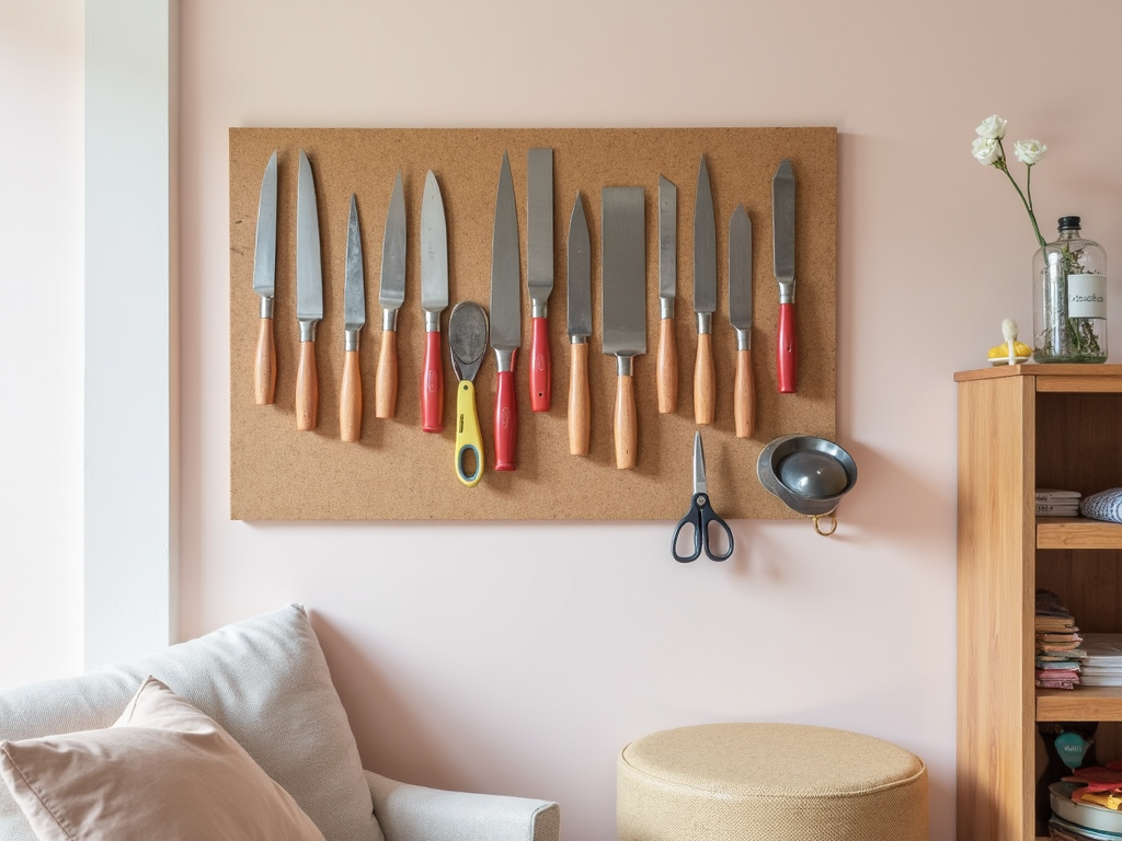 Pegboard with painting tools