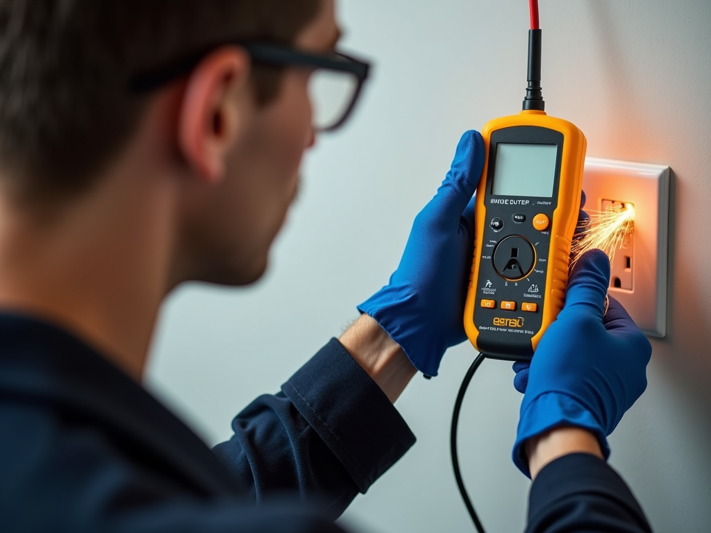 Worker using voltage tester safely