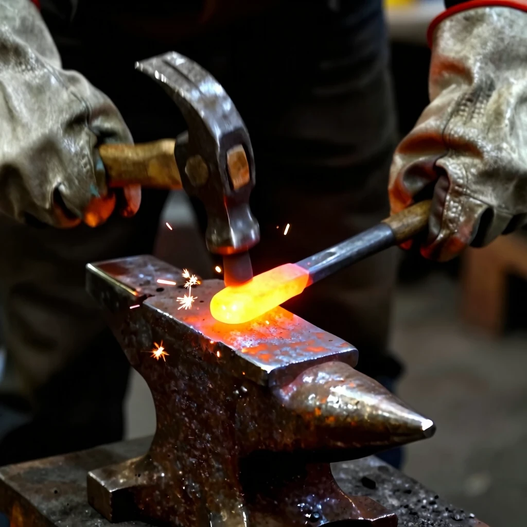 Demonstration of hammering technique in metal shaping