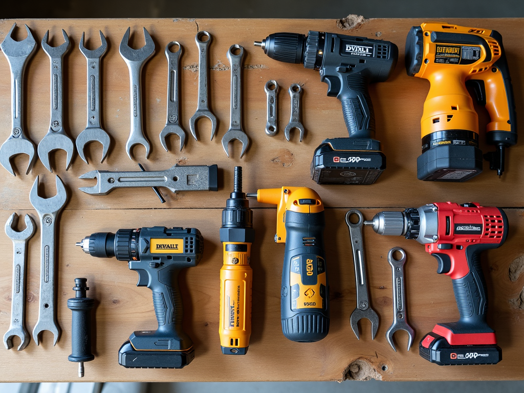 Assortment of power tools for automotive repair