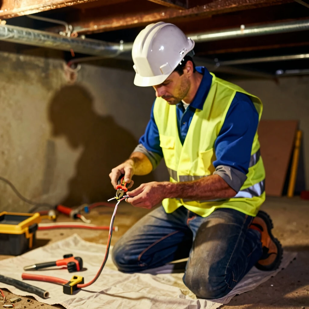 Electrician stripping wire with a utility knife in a home setting