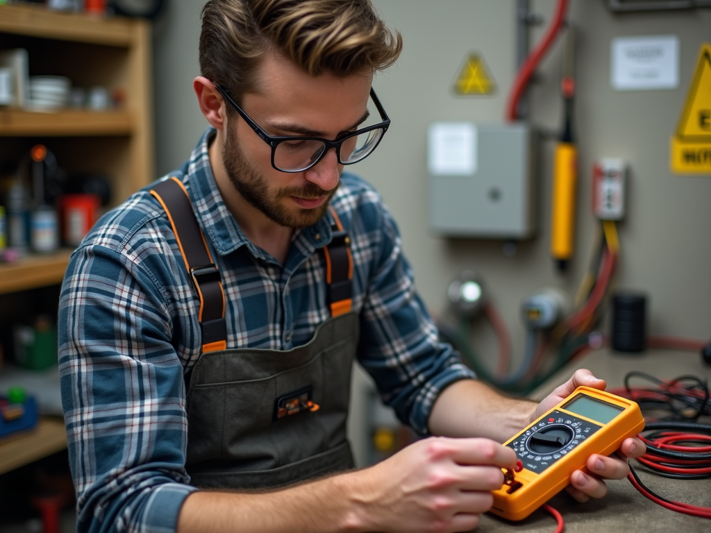 DIY enthusiast testing a wire safely with a multimeter