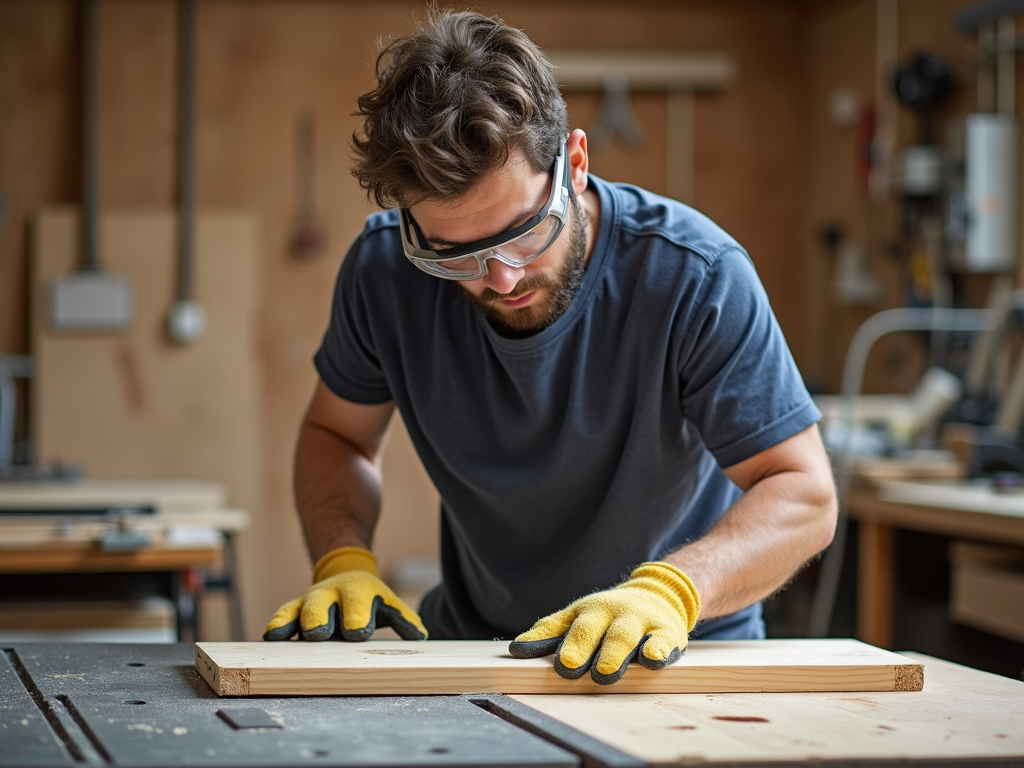 Woodworker using a table saw safely