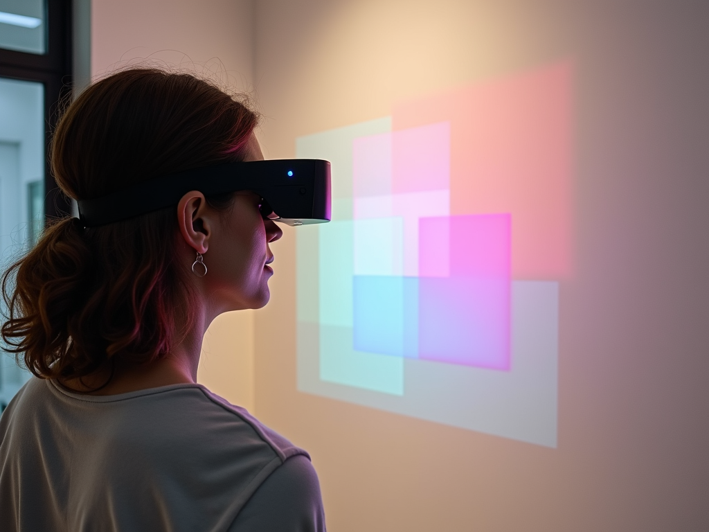 Using AR glasses to visualize paint colors on a wall.