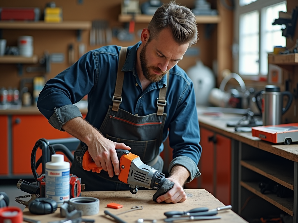 Mechanic maintaining power tools