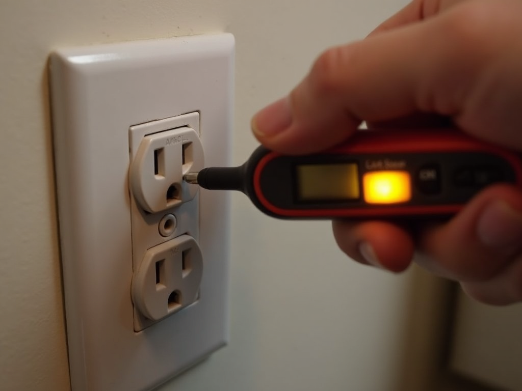 Voltage tester checking a household outlet