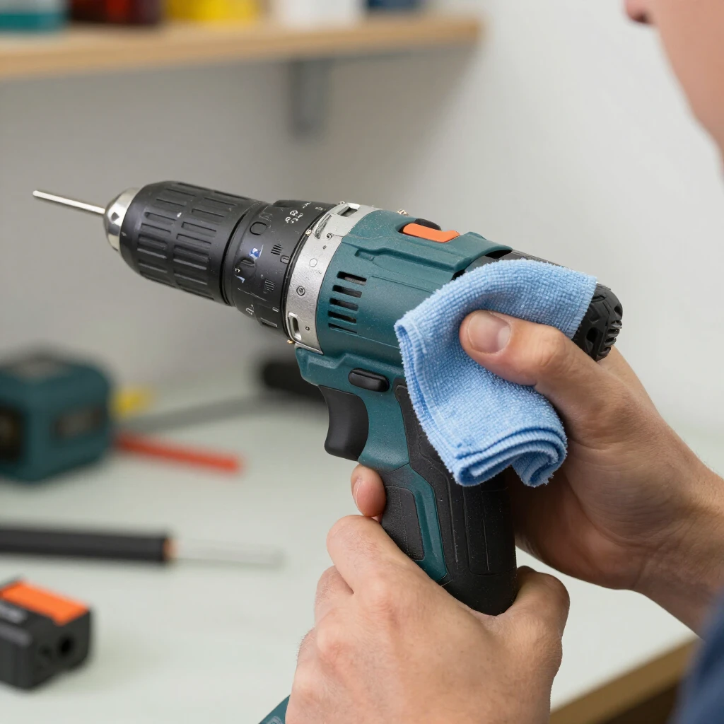 Cleaning a power drill to remove dust and debris for better performance
