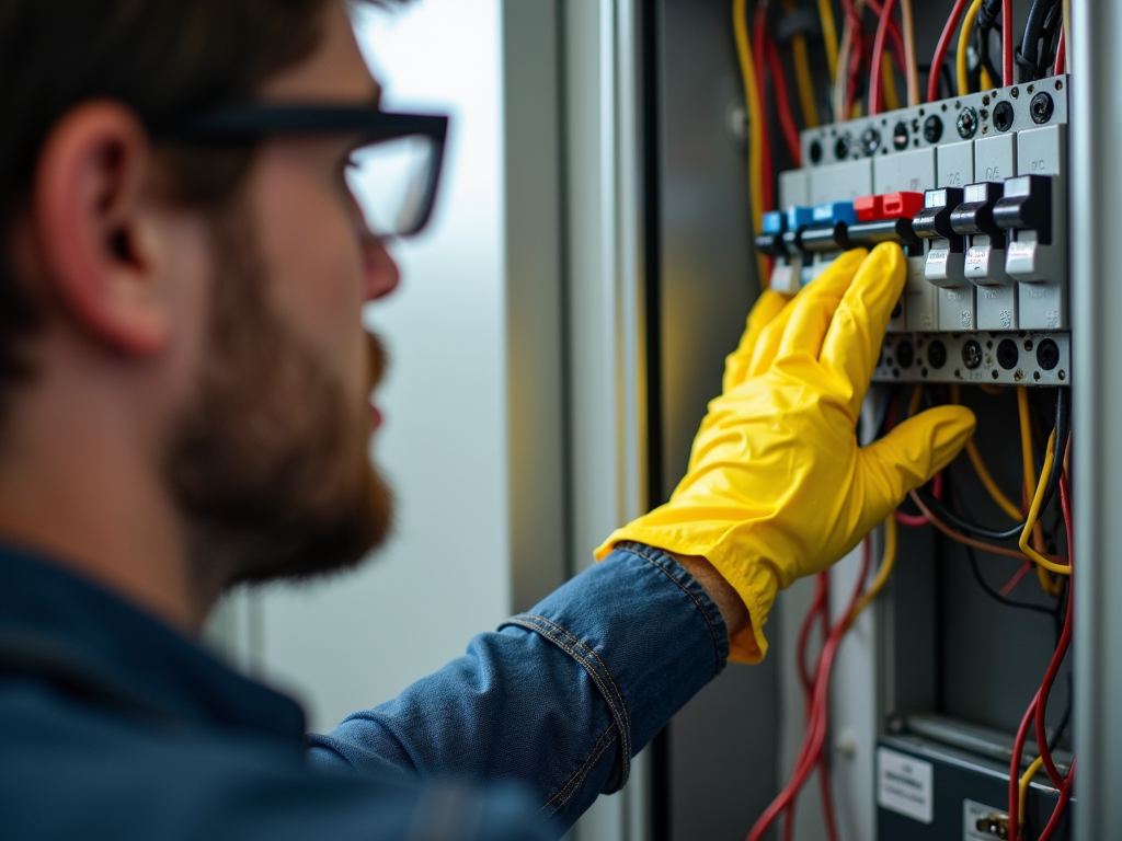 Person safely turning off breaker
