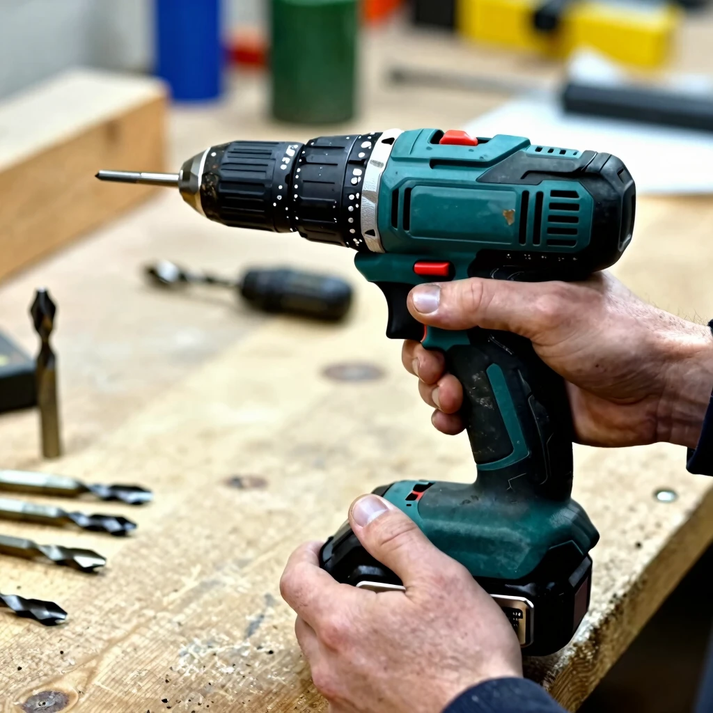 Hands carefully inspecting a power drill before use