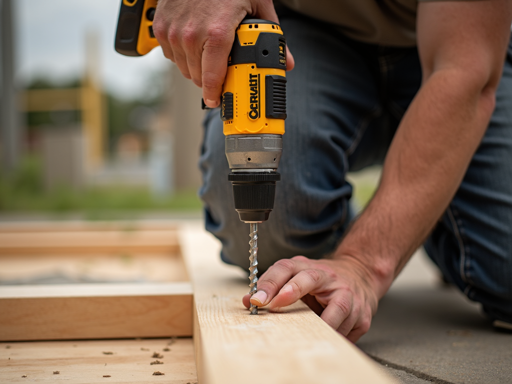 Contractor using a cordless drill.