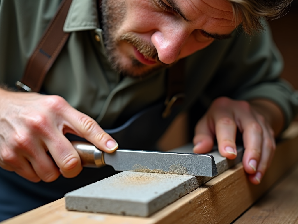 Sharpening a woodworking chisel.