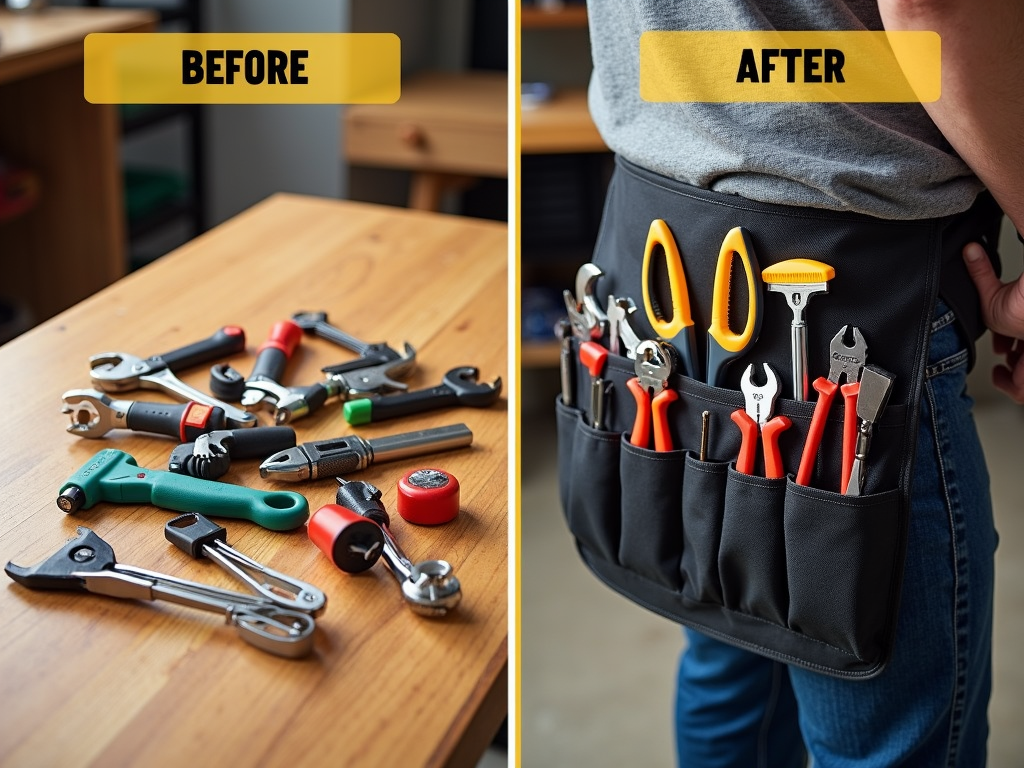 Messy workbench vs. organized tool belt