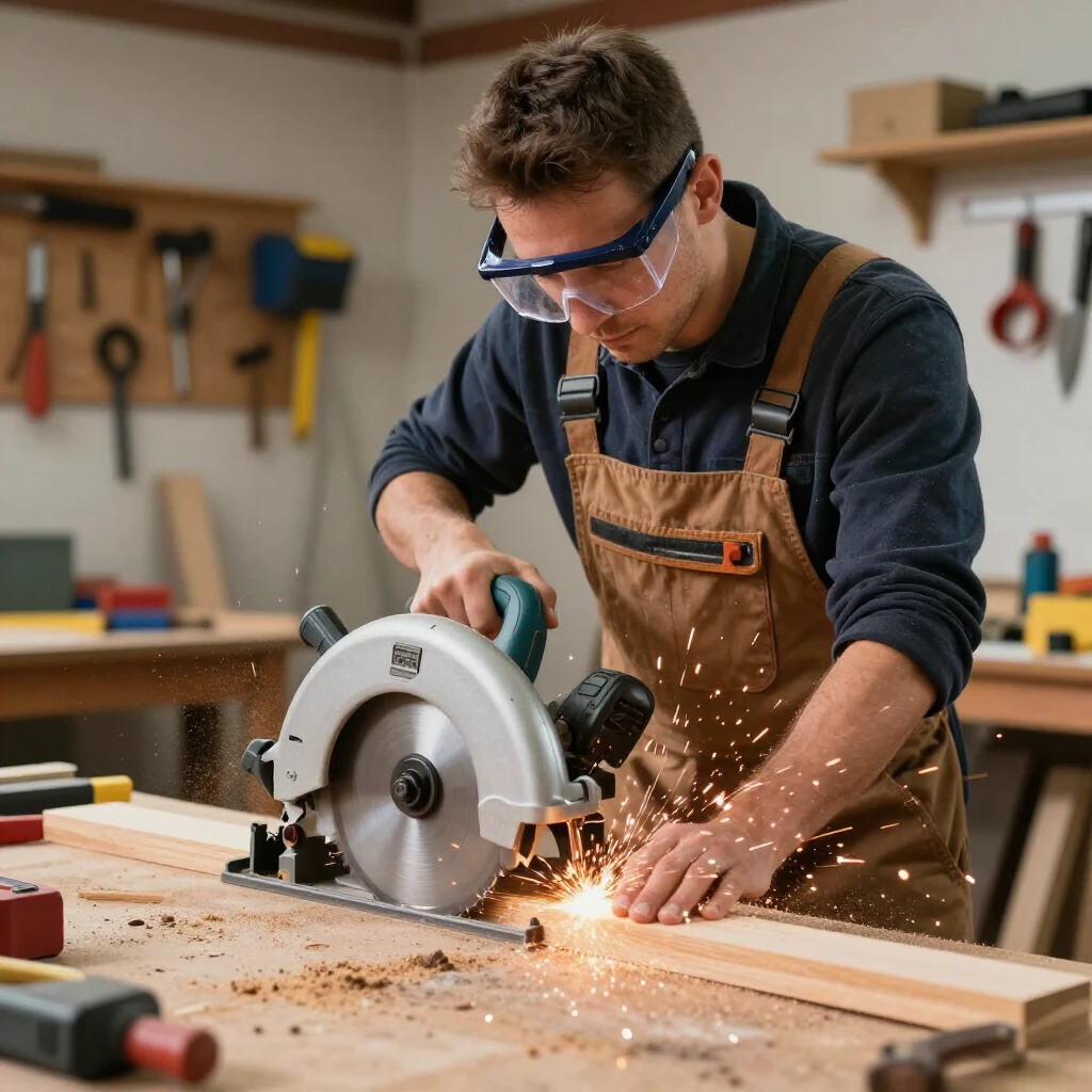 DIY enthusiast safely using a circular saw