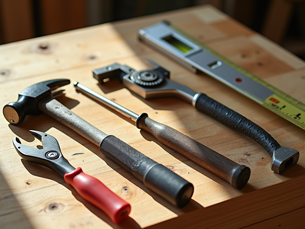 Essential tools for beginners on workbench