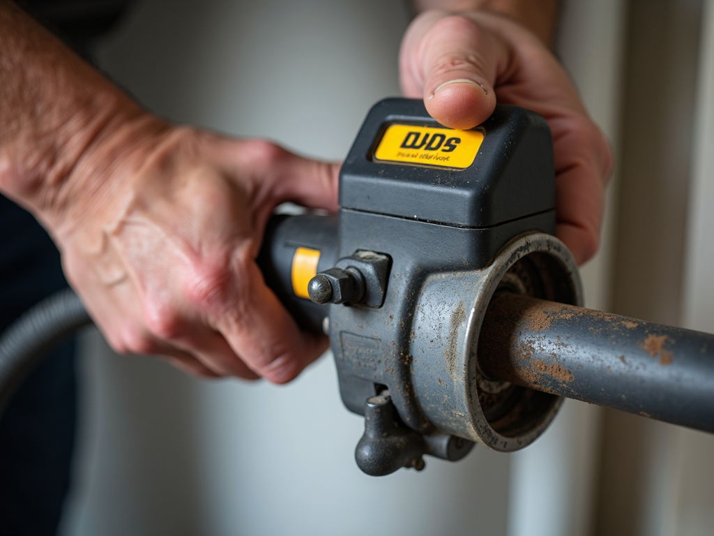 Plumber using pipe cutter