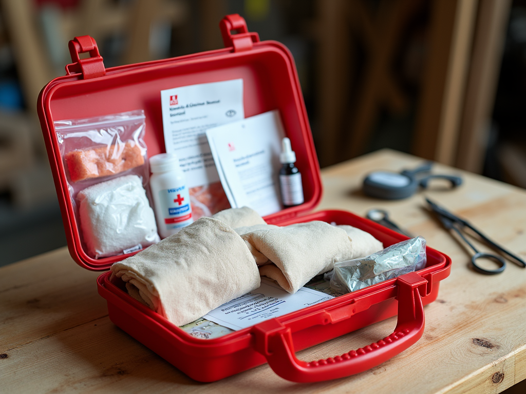 First aid kit for workshop emergencies