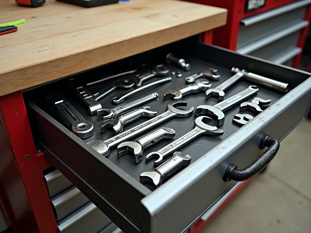 A tool chest providing secure and organized storage for workshop tools.