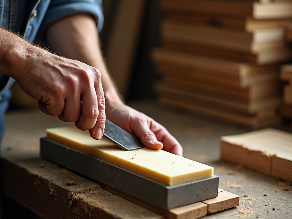 Woodworker sharpening a chisel