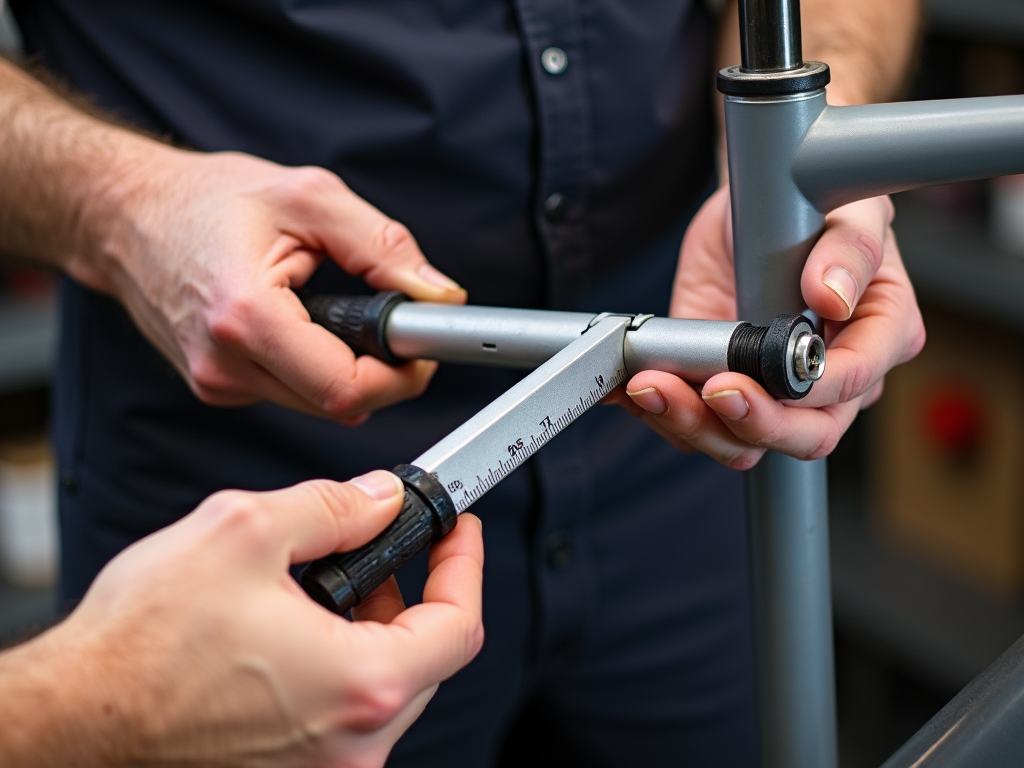 Hands using beam torque wrench on bike