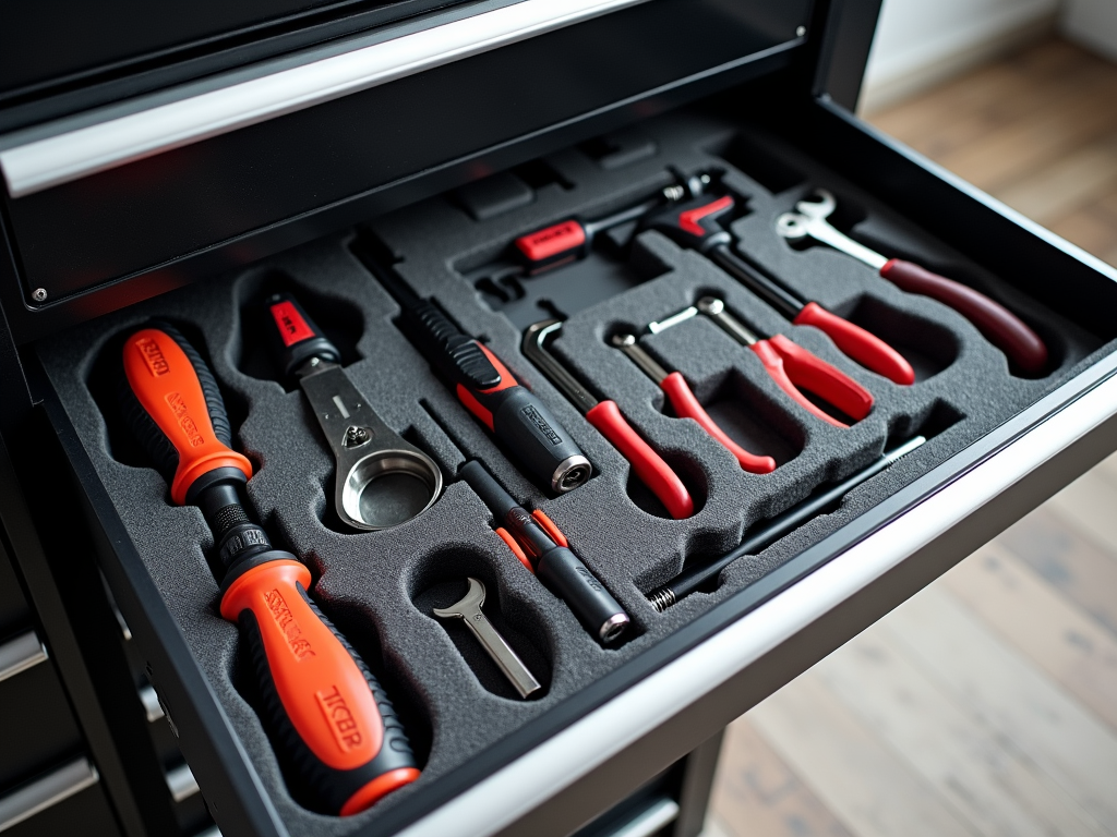 An organized toolbox with tools neatly arranged for easy access.