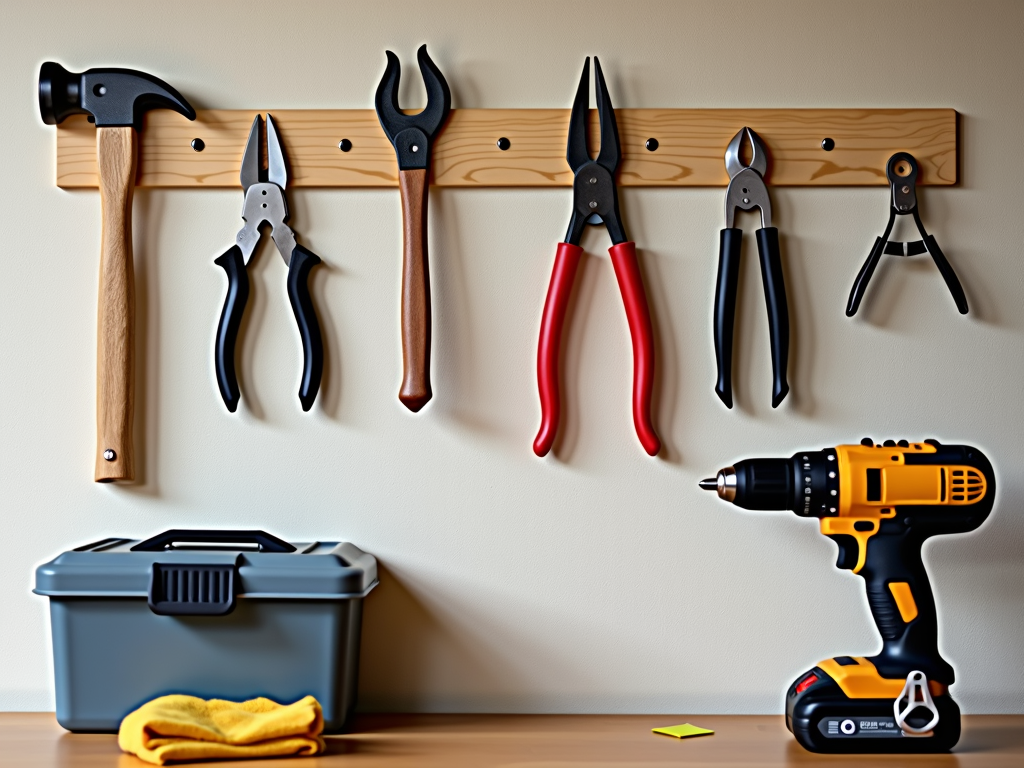 Ergonomic tools hanging on a pegboard