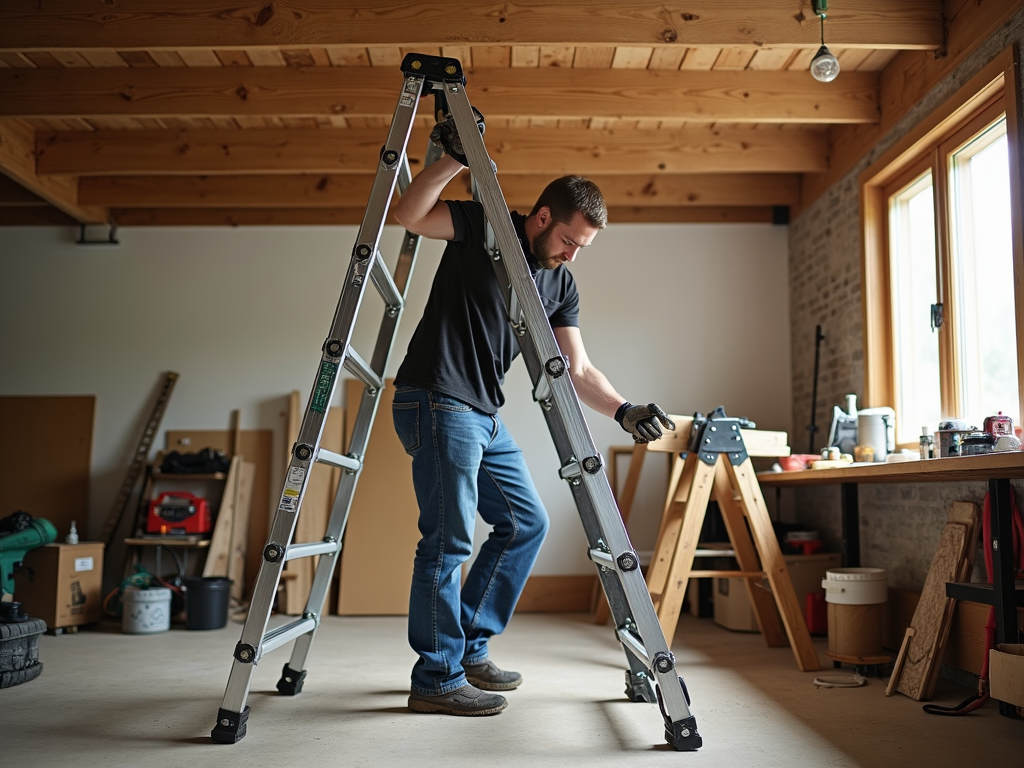 DIYer securing ladder for safe use