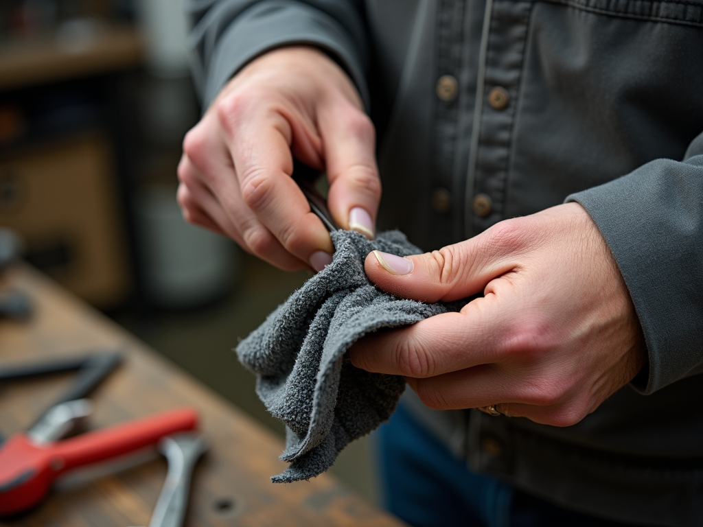 Craftsman cleaning a wrench