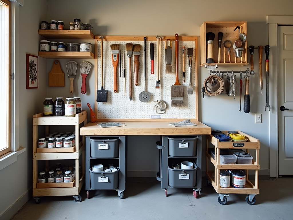 A painter’s personalized tool organization setup.