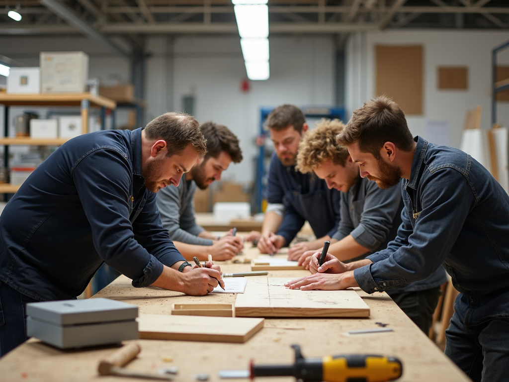 Team working in an ergonomic workshop