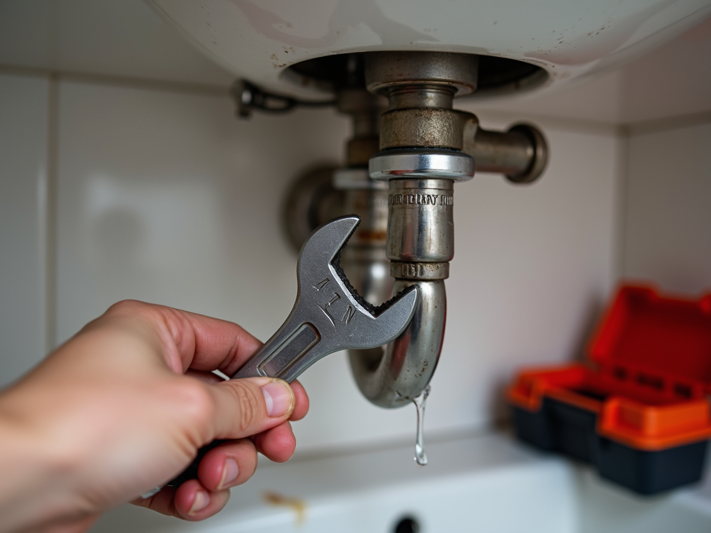 Fixing a leaky faucet with a wrench