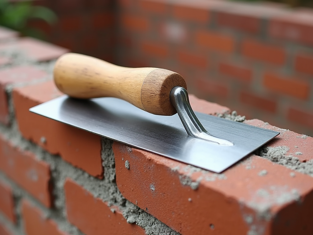 Brick trowel on a brick wall