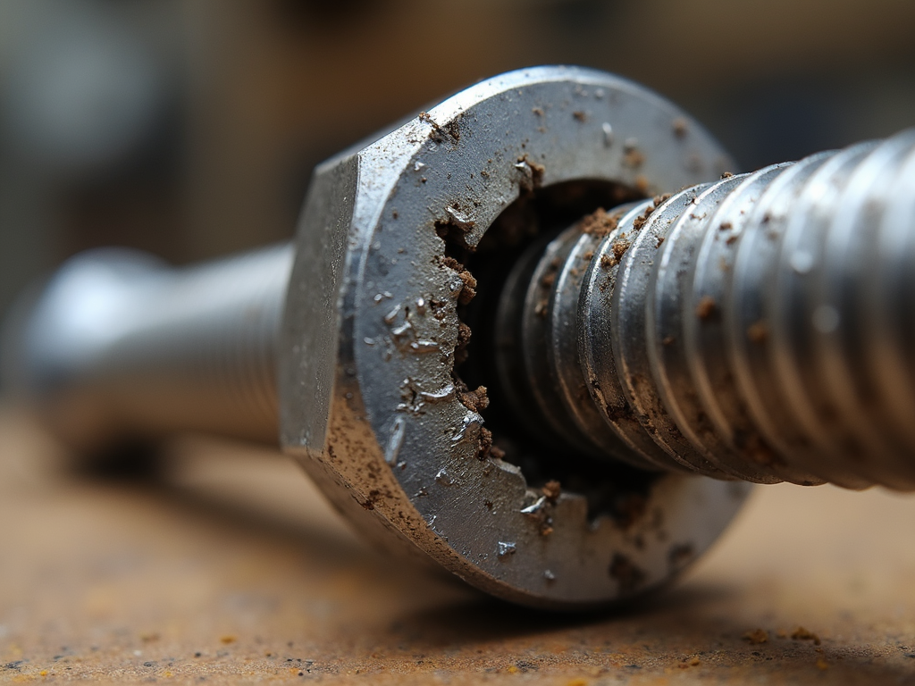 A stripped bolt head caused by using the wrong wrench size.