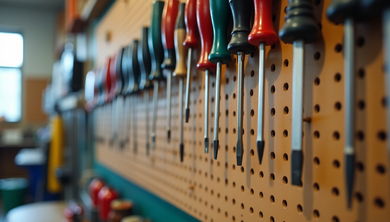 Screwdrivers on pegboard