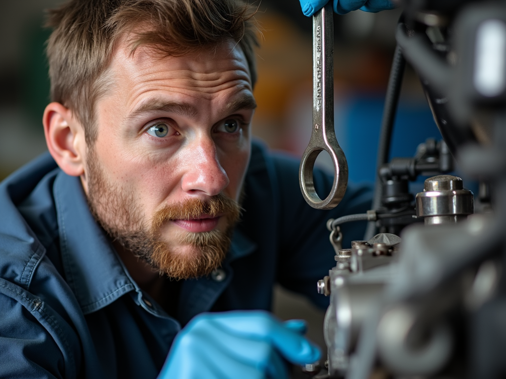 Mechanic using ergonomic ratchet wrench