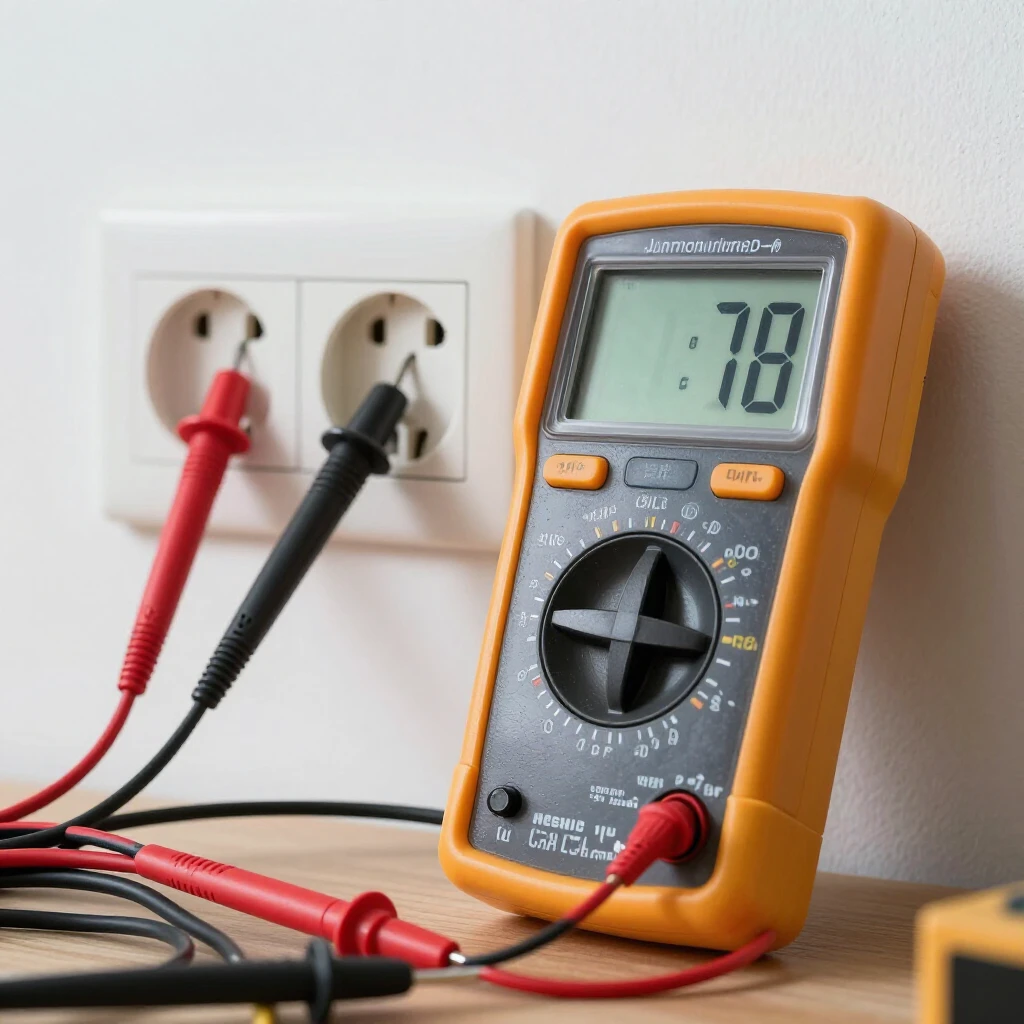 Electrician using a multimeter to test voltage