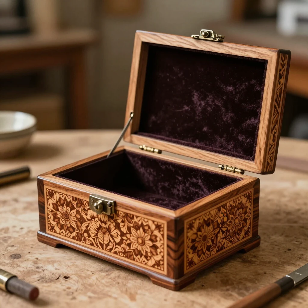 Elegant wooden box featuring router-created inlay patterns