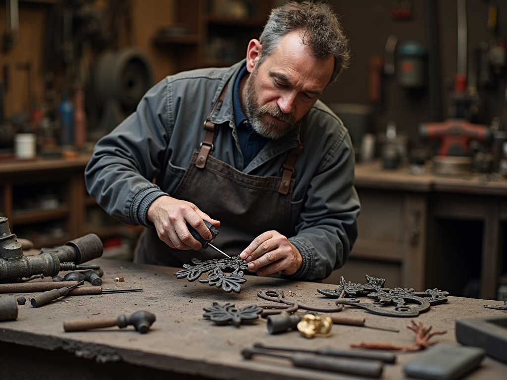 Image of a metalworker creating a decorative piece.