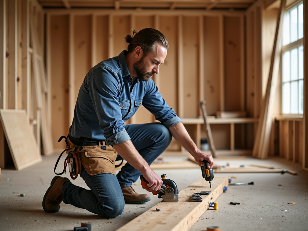 Carpenter with tool belt
