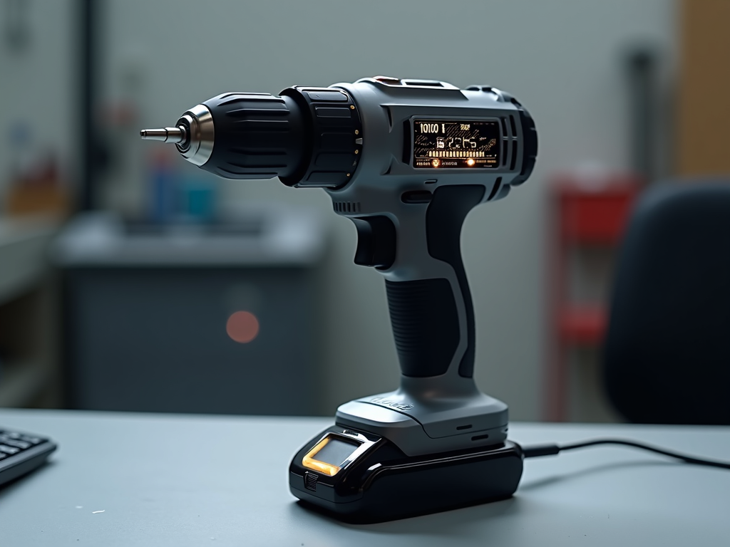 Concept of a future smart power tool with digital features.