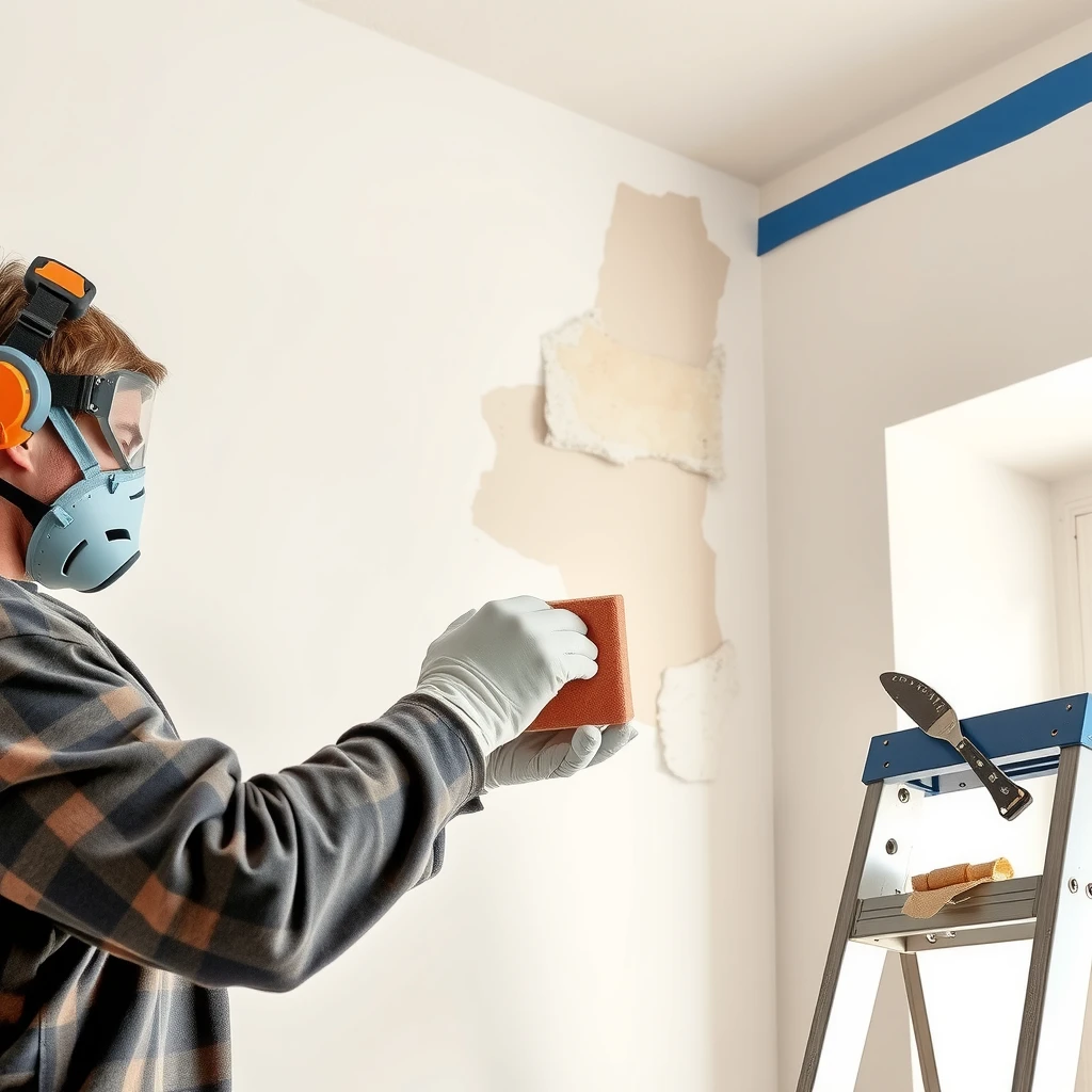 Step-by-step wall preparation including patching and sanding for smooth painting results