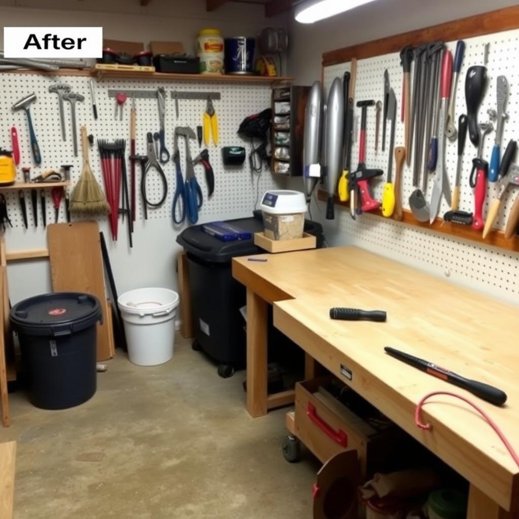 After: A clean, organized small workshop ready for work.