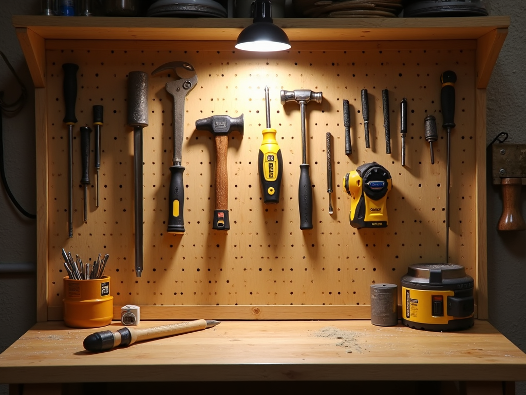 Organized workbench with tools