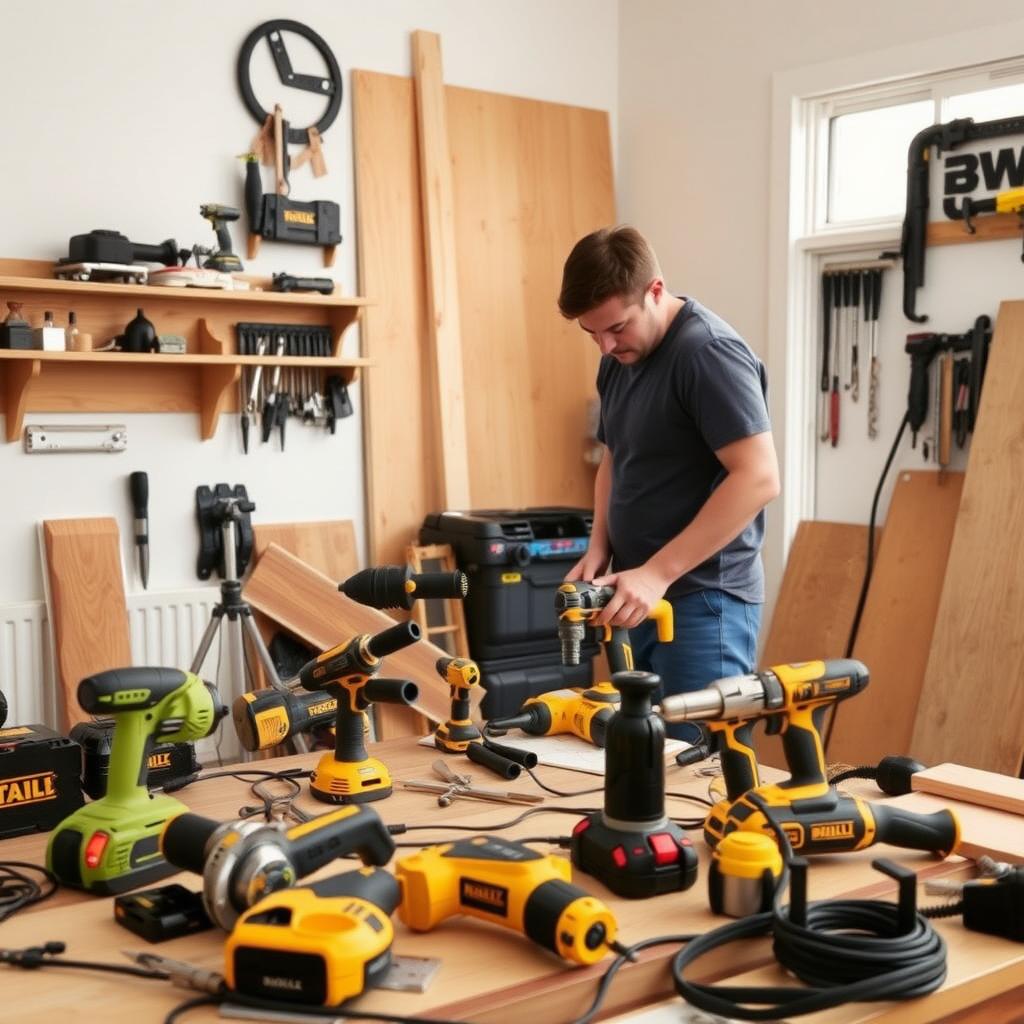 DIY enthusiast using power tools at home.