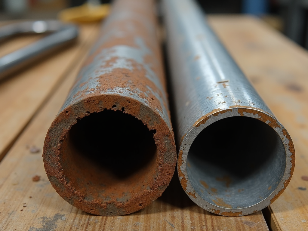 Rusty pipe versus maintained pipe