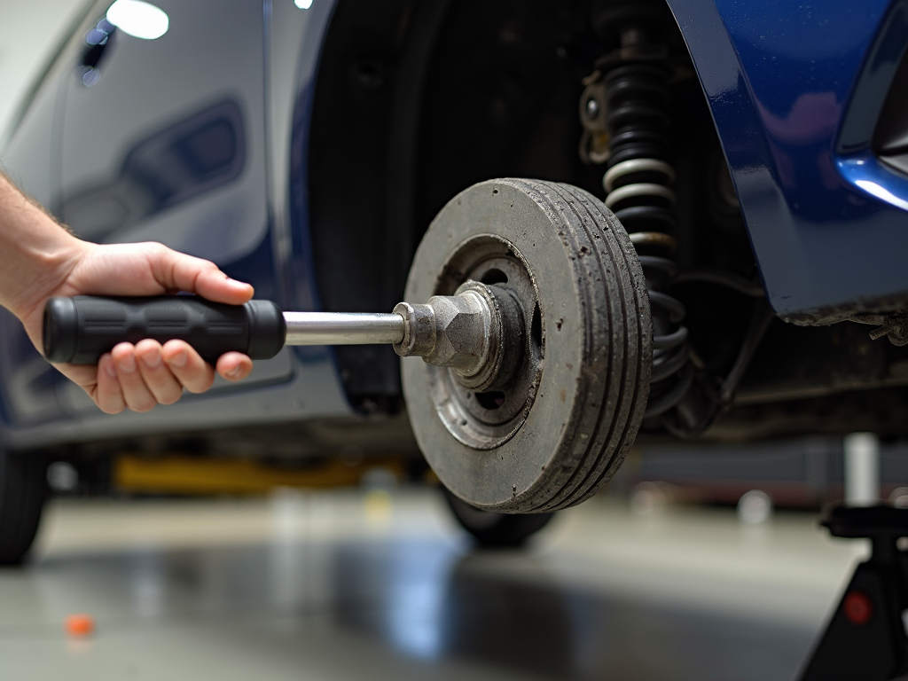 Torque wrench tightening car wheel lug nut