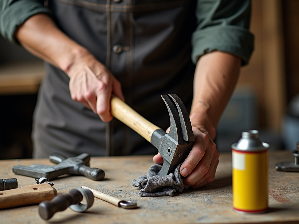 Workman cleaning hammer