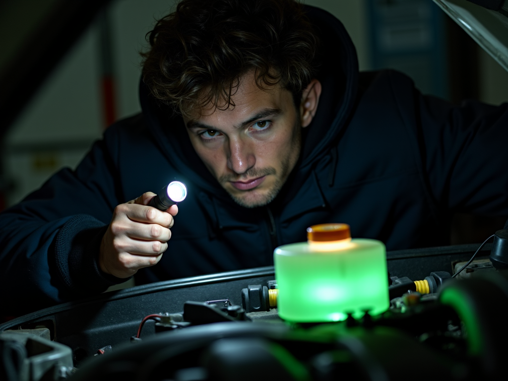 Checking the coolant level in a car engine